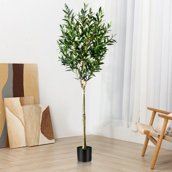 Gamexcel 5 ft Artificial Olive Plant with Realistic Leaves, Natural Trunk, Wood Branches,Fruits for Office or Home Decor