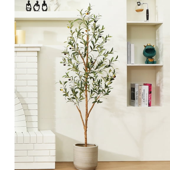 DR.Planzen 5 ft Artificial Olive Plants with Realistic Leaves and Natural Trunk, Silk Fake Olive Tree in Black Plastic Pot, Faux Olive Tree for Office Home