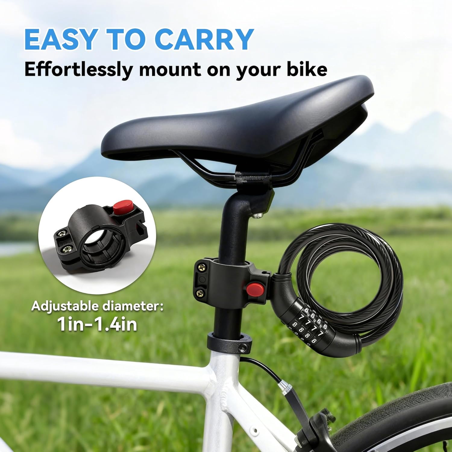 5 ft Bicycle Cable Lock, 1/2 Inch Steel Combination Bike Lock with 4 Digit Resettable Code for Scooter E-Bike Outdoor Use