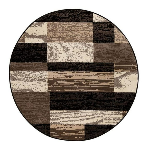5 ft. Chocolate Patchwork Power Loom Stain Resistant Round Area Rug