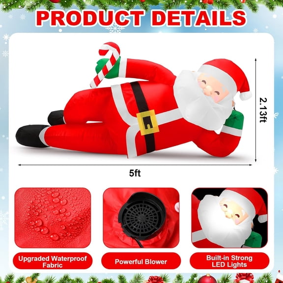 5 ft Christmas Car Decoration Inflatable Santa Claus Car Roof Outdoor Decoration Christmas Blow up Yard Decor with Built-in LEDs for Xmas Holiday The Top of Truck Decor