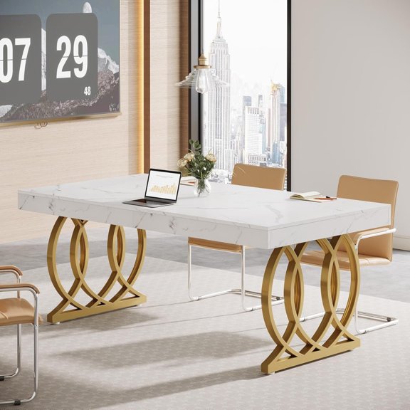 5 ft Conference Table for 4 to 6, 63-Inch Rectangle Meeting Table Modern Computer Desk with Metal Base, Business Furniture for Home Office, Boardroom