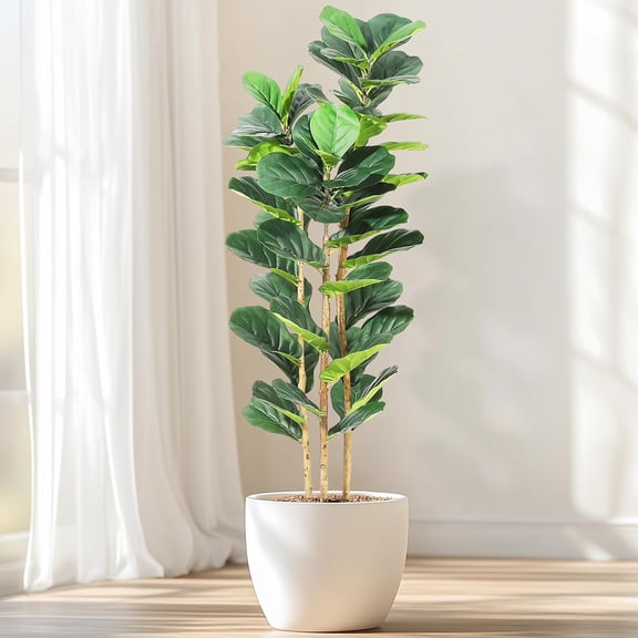 5 ft Faux Fiddle Leaf Fig Tree with White Pot, Faux Trees with Artificial Plants 56 Fiddle Leaves Greenery - Lifelike Fake Tree for Home Office Store Room Decor Indoor Outdoor
