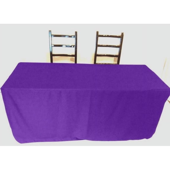 5' ft Fitted Polyester Tablecloth SLIT BACK TableCover Trade show Booth 18 COLOR", (Color: Purple)
