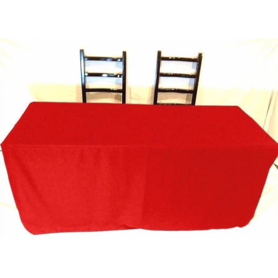 5' ft Fitted Polyester Tablecloth SLIT BACK TableCover Trade show Booth 18 COLOR", (Color: Red)