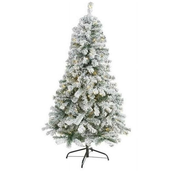 5 ft. Flocked Rock Springs Spruce Artificial Christmas Tree with 150 Clear LED Lights