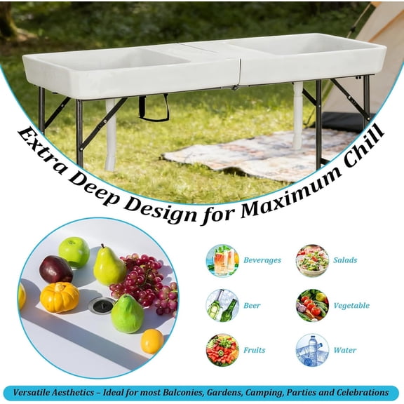 5 ft Folding Ice Cooler with Drain Hose, Portable Foldable Party Beverage Cooler, Chill for BBQ, Camping, Picnic, Tailgate, Outdoor Events$$Garden & Patio