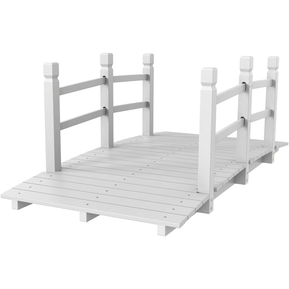 5 ft Garden Wooden Bridge Arch Stained Finish with Safety Rails Outdoor Footbridge for Backyard Creek Farm, Decorative Pond Bridge