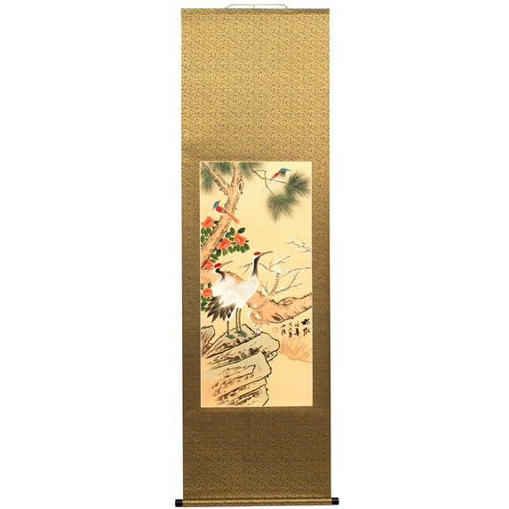 5 ft. Handpainted Chinese Pine Tree and Crane Scroll