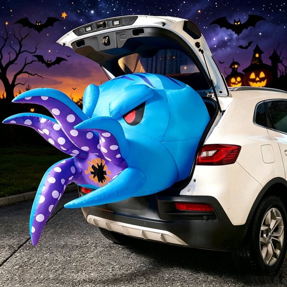 Joyfy 5ft Long Halloween Inflatable Trunk or Treat Car Decorations,LED Lighted Octopus Blow Up Ornament for Outdoor Car Decoration