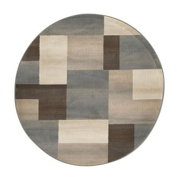 5 ft. Patchwork Power Loom Stain Resistant Round Area Rug - Grey - 5'