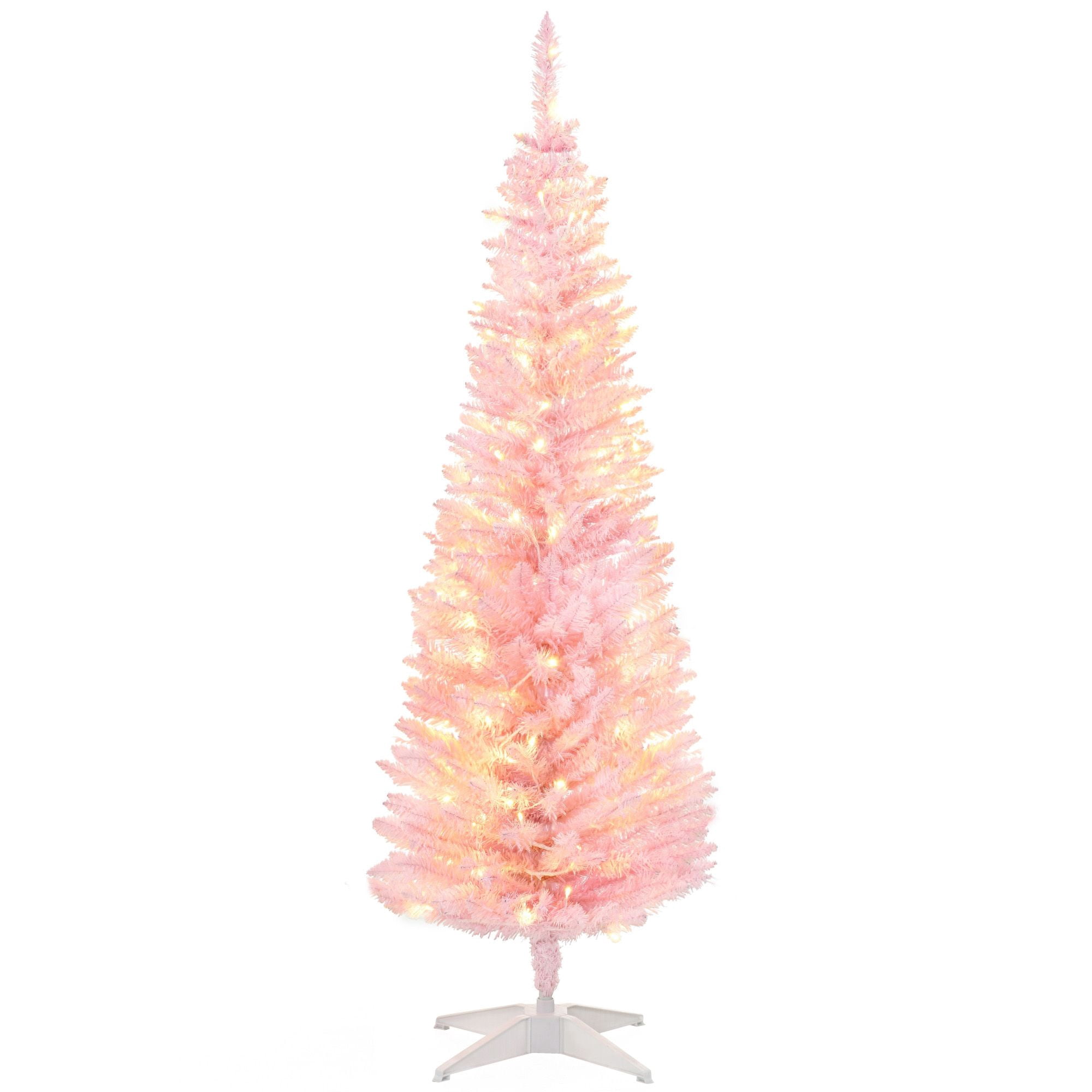 5 ft Pencil Christmas Tree, Slim Artificial Christmas Tree with Warm White LED Lights, Realistic Branches, 294 Tips, Indoor Holiday Decor for Small Spaces