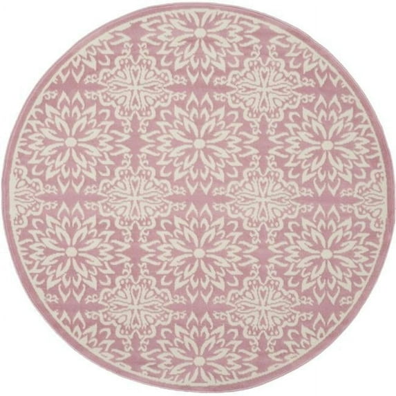 5 ft. Pink Floral Power Loom Round Area Rug - Pink - 5 ft.