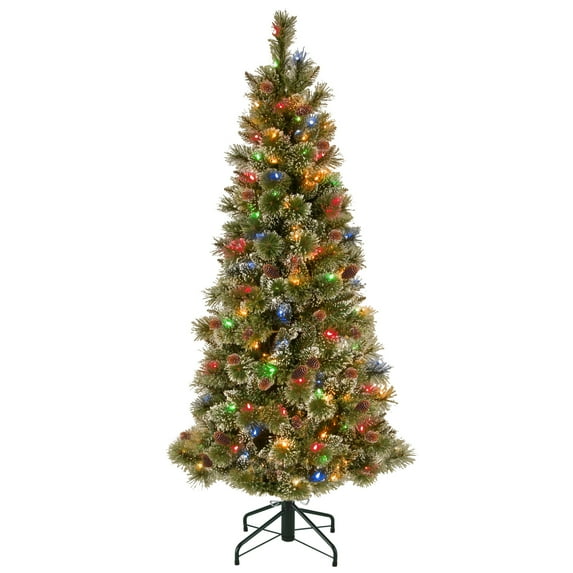 5 ft. PowerConnect(TM) Glittering Pine Pencil Slim Tree with Multicolor Lights