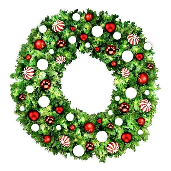 5 ft. Pre-Lit LED Blended Pine Christmas Wreath with The Candy Ornament, Warm White