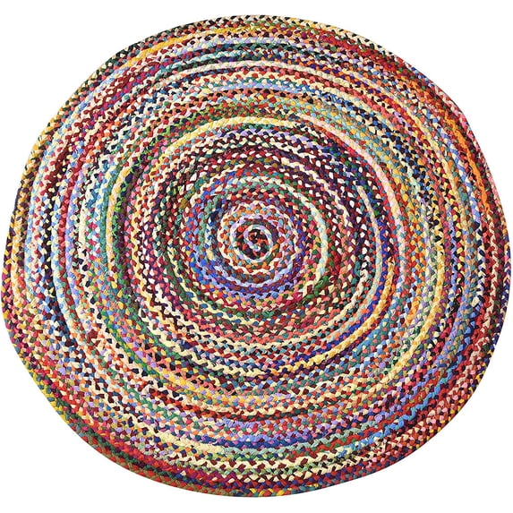 5 ft Round Area Rug Multi-color Cotton Braided Reversible for Living Room - 5'