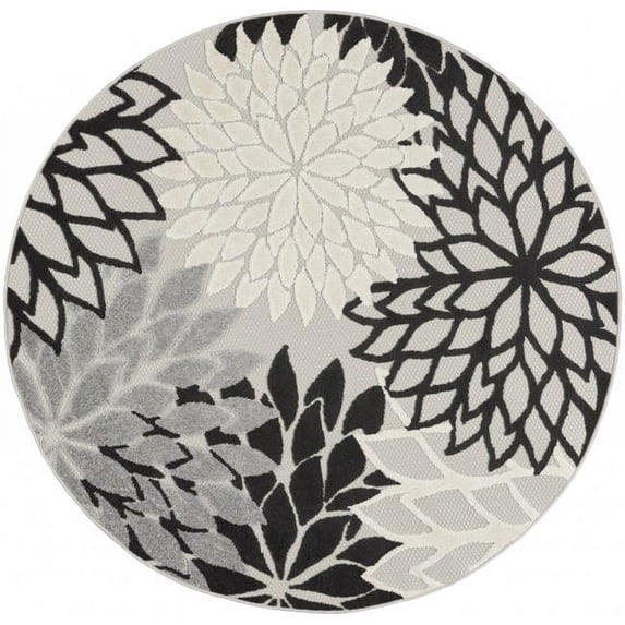 5 ft. Round Black Gray White Indoor & Outdoor Area Rug