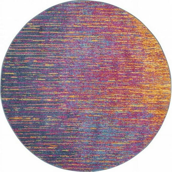 5 ft. Round Rainbow Abstract Striations Area Rug