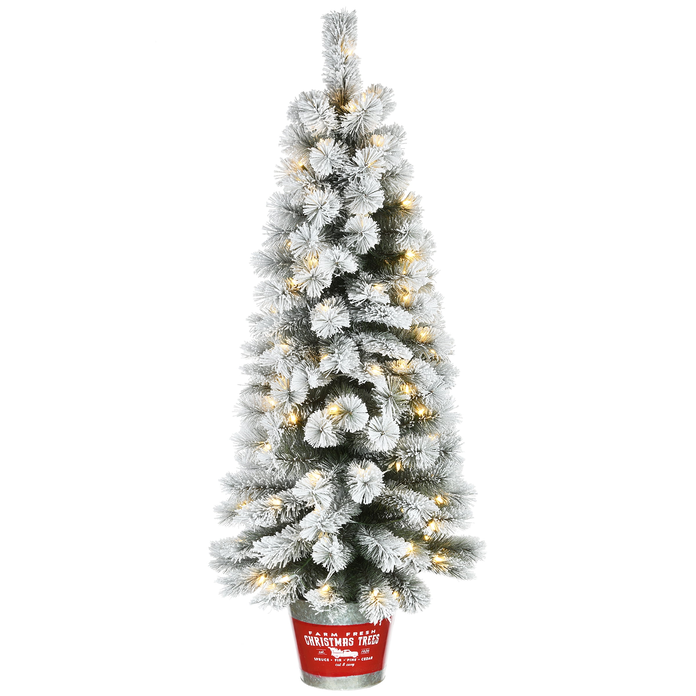 5' Prelit Snowy Pine Artificial Entrance Tree with White LED Lights