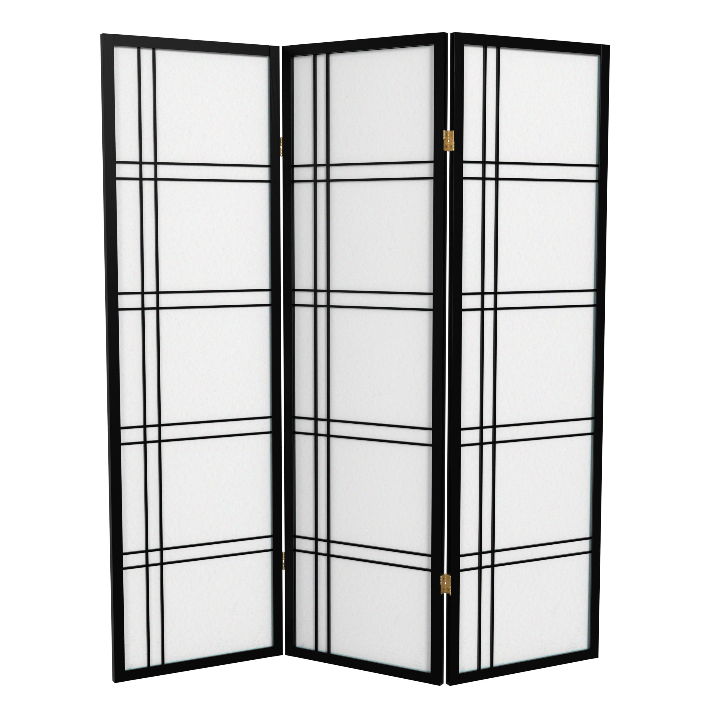 5 ft. Tall Black Japanese Double Cross Lattice Freestanding Shoji Screen - 3 Panels