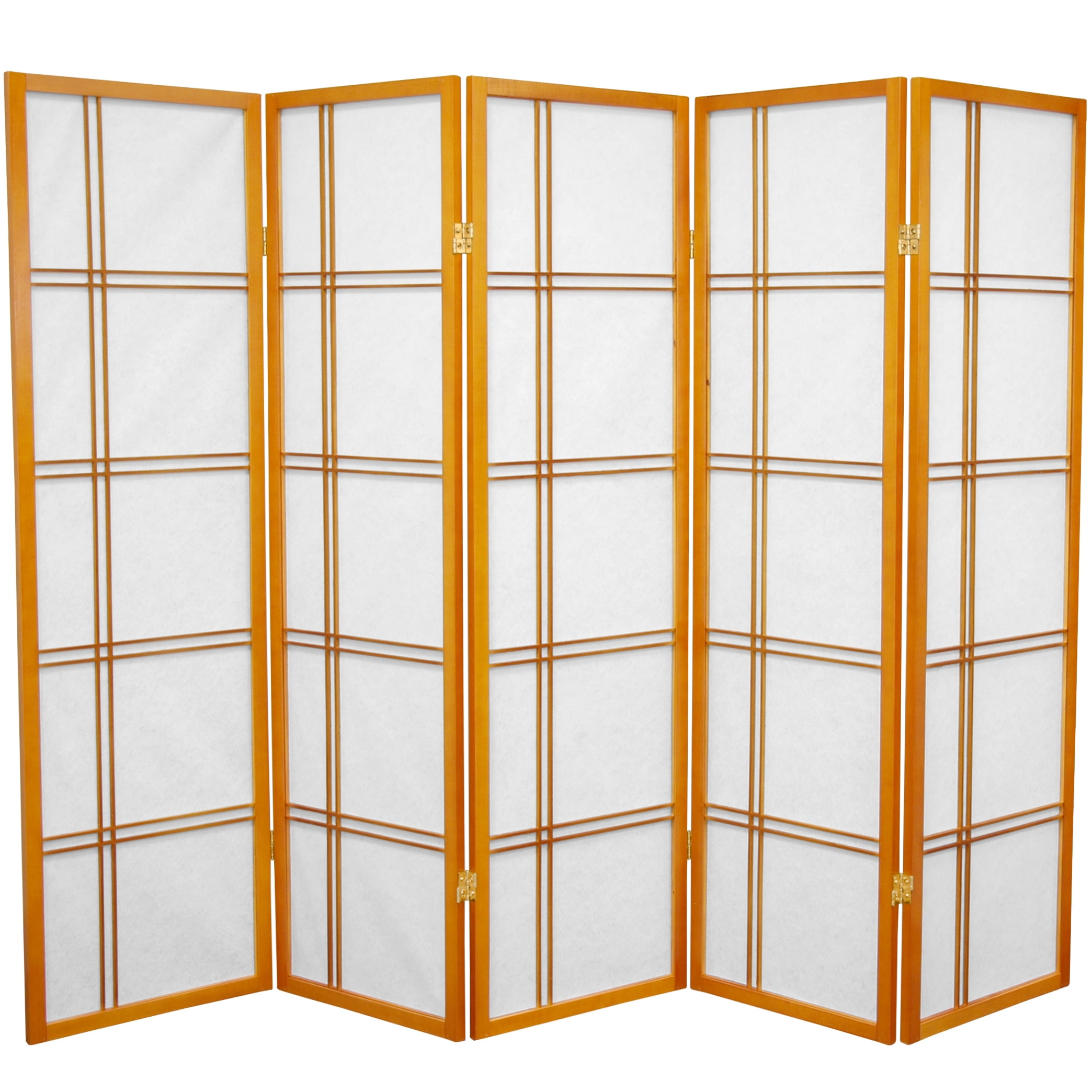 5 ft. Tall Japanese Style Double Cross Lattice Shoji Screen - Honey - 5 Panels