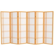 5 ft. Tall Double Cross Lattice Shoji Screen Room Divider - Honey Spruce Frame with Rice Paper - 6 Panels, Freestanding