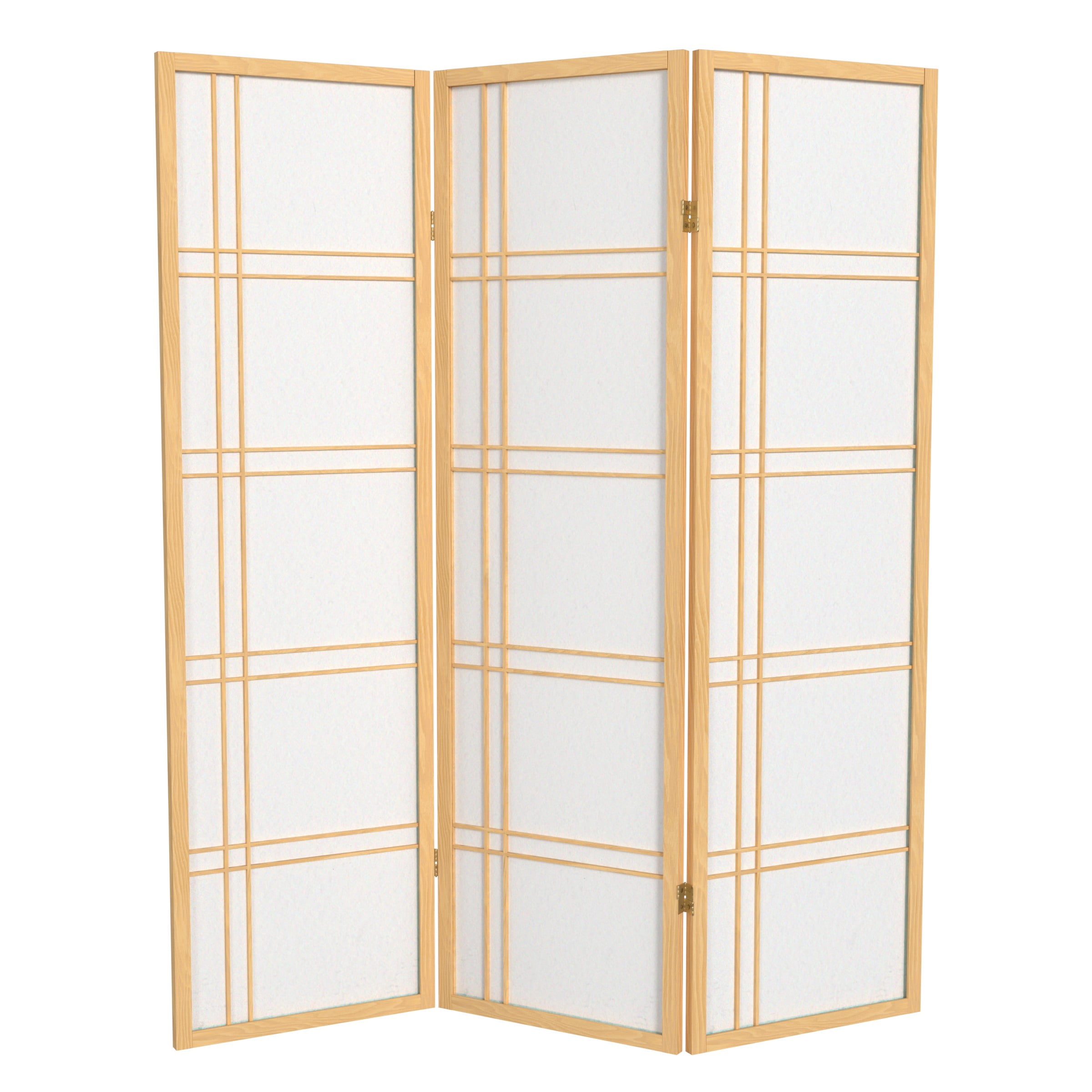 5 ft. Tall Japanese Style Double Cross Lattice Shoji Screen with Natural Spruce Frame - 3 Panels
