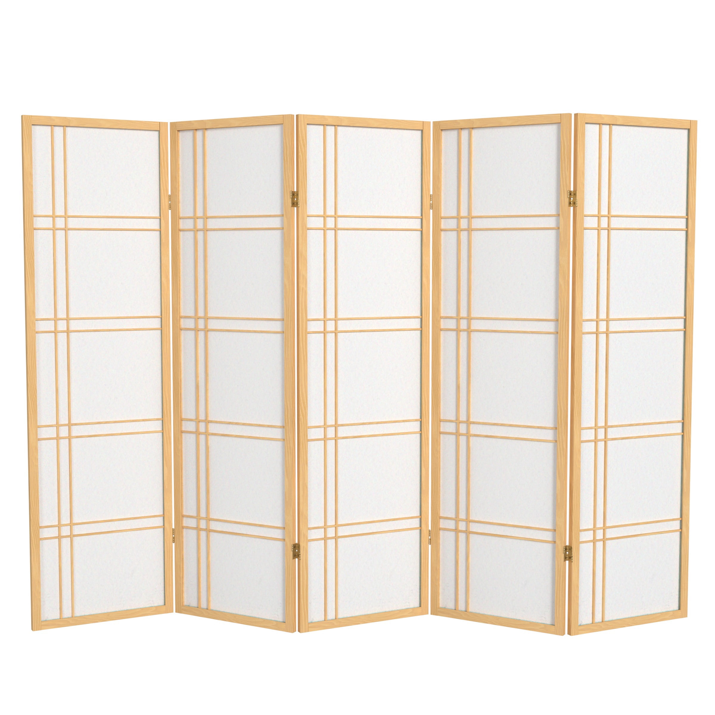 5 ft. Tall Natural Double Cross Lattice Shoji Screen Room Divider with Adjustable Folding Panels - 5 Panels