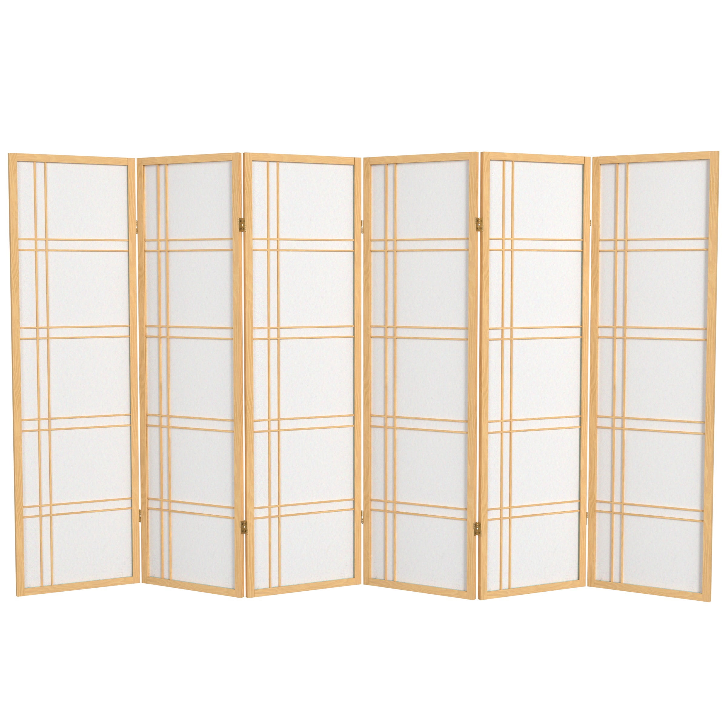 5 ft. Tall Natural Japanese Shoji Screen Divider with Double Cross Lattice, 6 Panels, Standing Mount