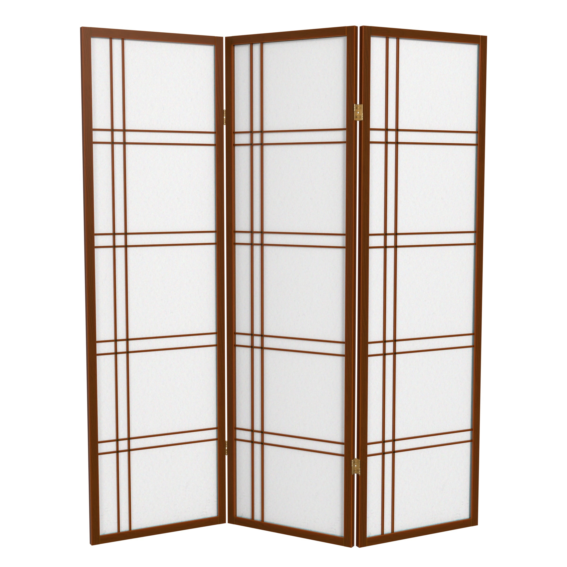 5 ft. Tall Japanese Style Shoji Screen with Double Cross Lattice - Walnut - Folding Panel