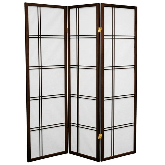 5 ft. Tall Japanese Style Double Cross Lattice Shoji Screen - Walnut - 3 Panels