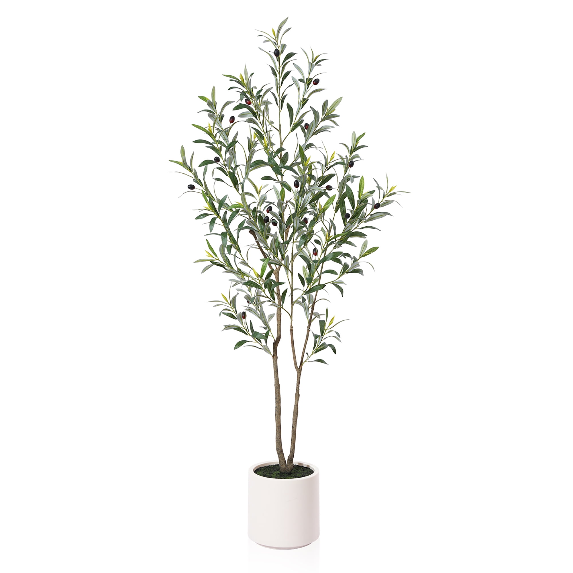 5 ft Tall Large Artificial Olive Tree with 8.6 inches White Planter