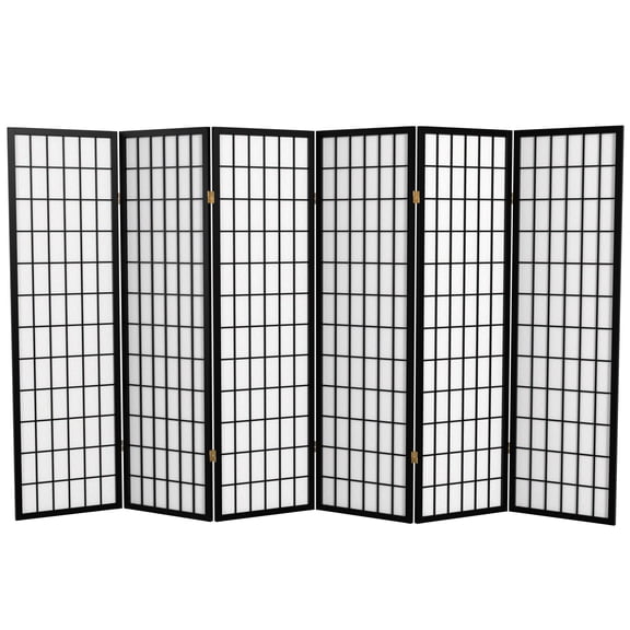 5 ft. Tall Window Pane Shoji Screen - Black - 6 Panels