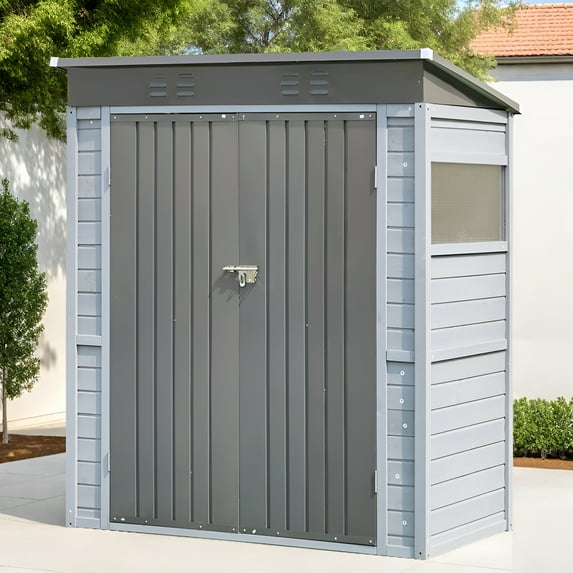 5 ft. W x 3 ft. D Outdoor Iron & Solid Wood Lean-To Tool Storage Shed with Two Doors and Windows