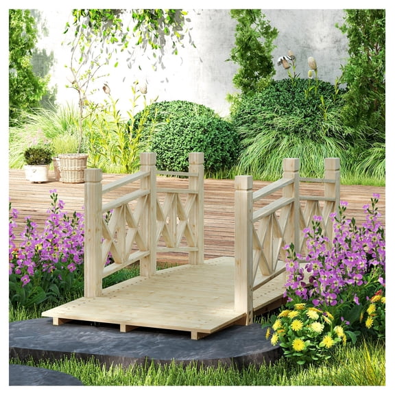 5 ft Wooden Garden Bridge Footbridge for Backyard Ponds, Streams, Creeks, Landscape Decor