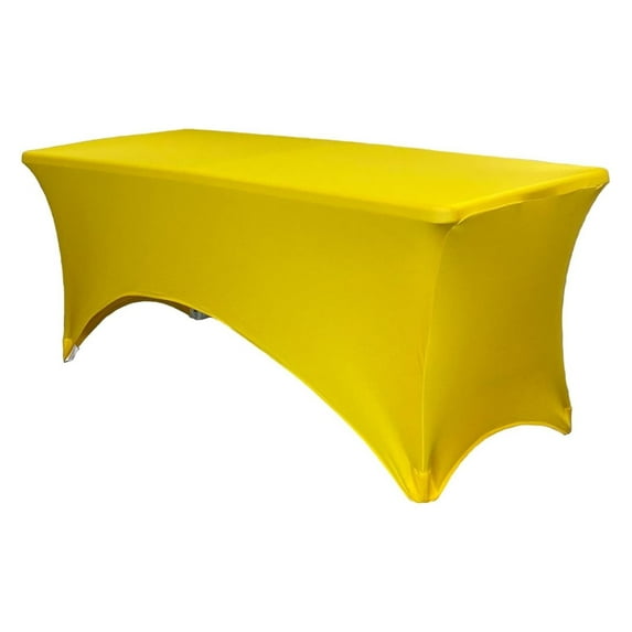 - 5 ft Yellow Rectangular Spandex Table Covers Fitted Tablecloth Wedding Event Patio Decorations Elastic Fabric Stretch for Folding Table