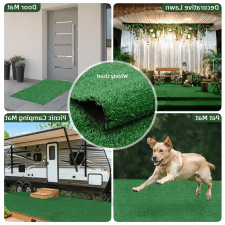 5 ft x 10 ft Artificial Grass Turf Mat, 0.6 in Low Pile with Drainage Holes and Rubber Backing for Patio, Balcony, Yard