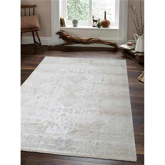5 ft. x 7 ft. 10 in. Machine Woven Crossweave Polyester Oriental Rectangle Area Rug, Cream