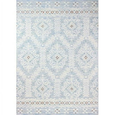 5 ft. x 7 ft. 6 in. Verona Geometric Transitional 100 Percent Wool Hand Tufted Rectangle Area Rug, Light Blue