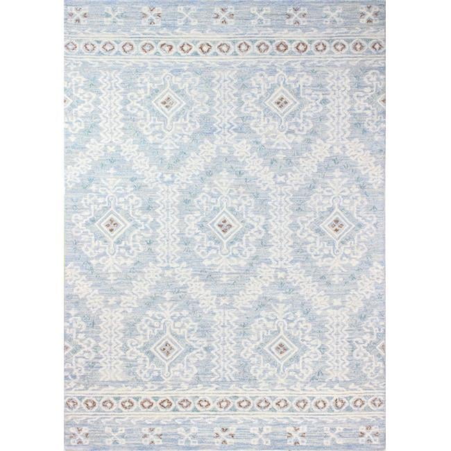 Light Blue Handmade Wool Tufted Geometric 5' x 7' Area Rug