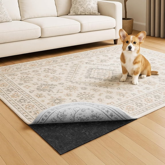 5 ft x 7 ft Non Slip Waterproof Felt Rug Pad, 1/4 Inch Thick, Natural Rubber Backing for Hardwood Floors