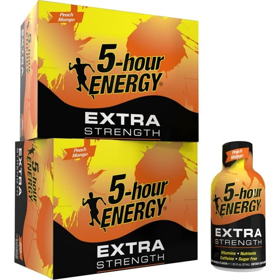 5-hour ENERGY Extra Strength Energy Shot | Peach Mango Flavor | 1.93 oz. | 24 Count | Sugar-Free & Zero Calories | B-Vitamins & Amino Acids | 230mg Caffeinated Energy Shot | Dietary Supplement