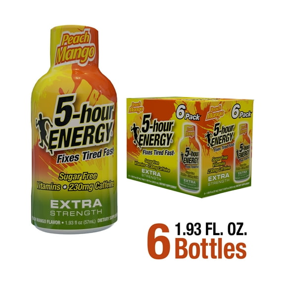 5-hour Energy Shot, Extra Strength, Peach Mango, 6 Count