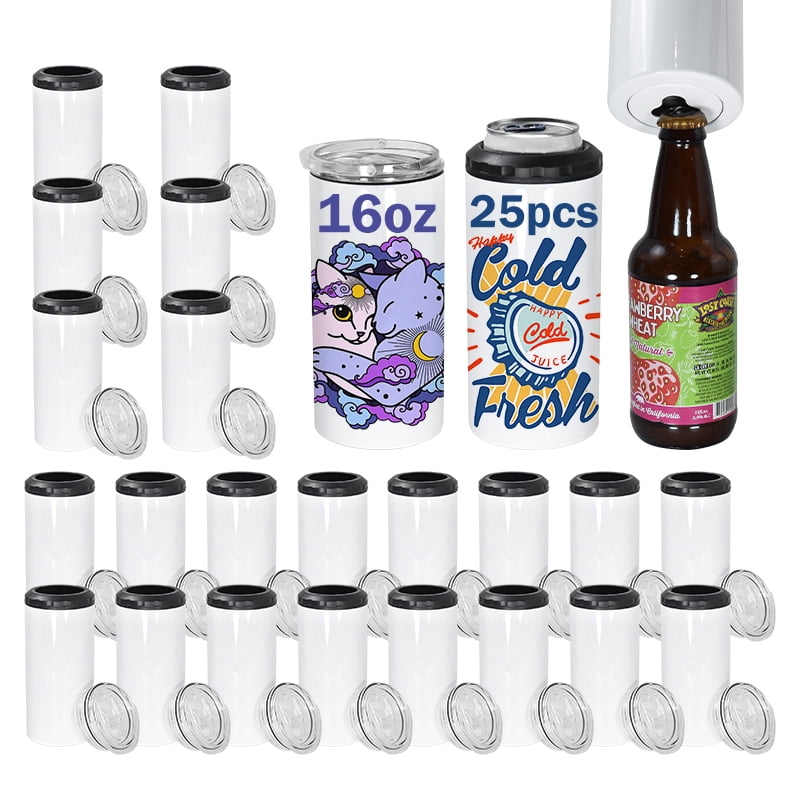 5 in 1 16oz sublimation can cooler Stainless Steel Insulated white blank can holder with beer bottle opener on bottom