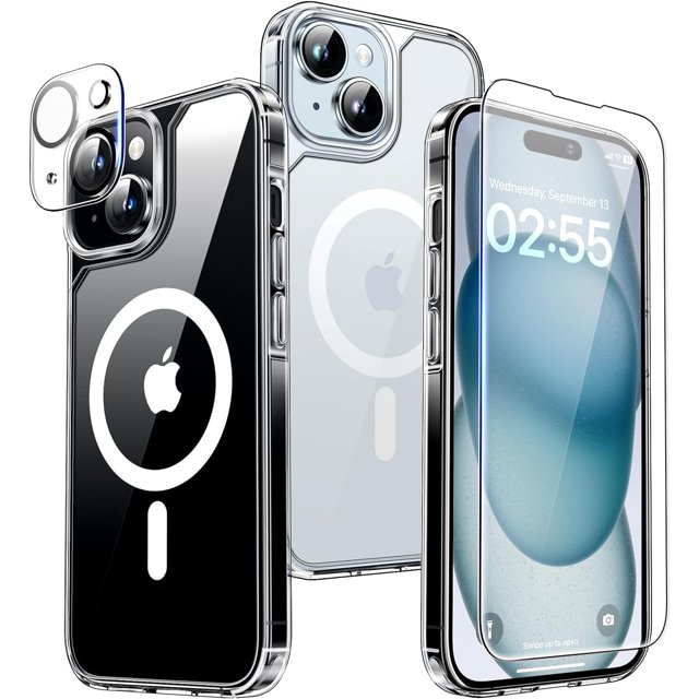 [5 in 1] 1xMagnetic Case+ 2X Screen Protector +2X Camera Lens Protector for Phone 15, 6.1"