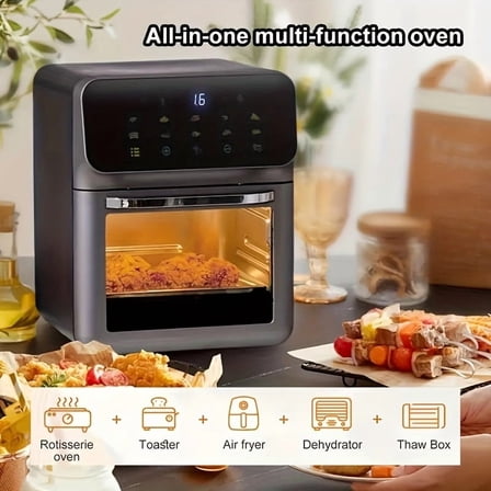 5-in-1 3.17gal Air Fryer Toaster Oven, Smart Thermometer 28 Touch Presets Rotisserie Dehydrator Bake XL Convection Oven (Black)