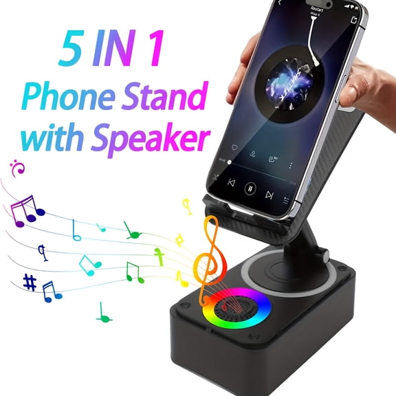 5-in-1 360 Adjustable Mobile Device Holder with Wireless Portable Speaker, Black