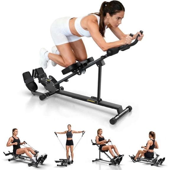 5-in-1 Ab Machine for Core & Full Body Workout, Foldable Ab Trainer for Rowing, Squats, Chest Press & Arms, Adjustable Home Gym Equipment