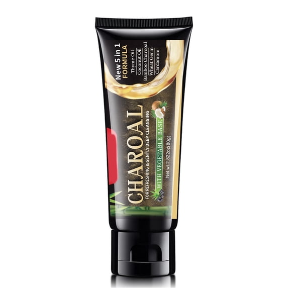 5-in-1 Activated Carbon Cleaning Toothpaste, Freshs Breath and Tooth Protection Glazes, Natural Coconut Oil Care And Mint Flavors 80g