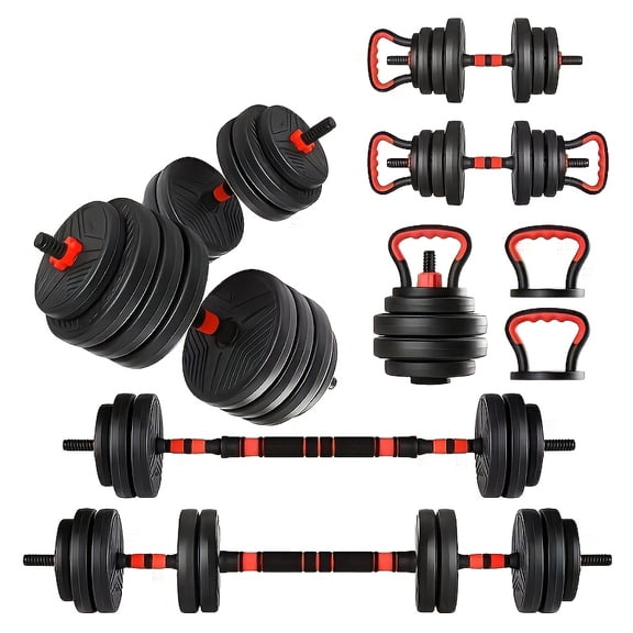5-in-1 Adjustable Dumbbell Set, 20-90 Lbs, for Home Gym Workouts, Converts to Barbell, Kettlebell, Push-Up Stand